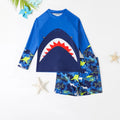 Boys Blue Shark Face Printed T-Shirt With Shorts Swimwear Set Beachwear Blue 3-4 Y