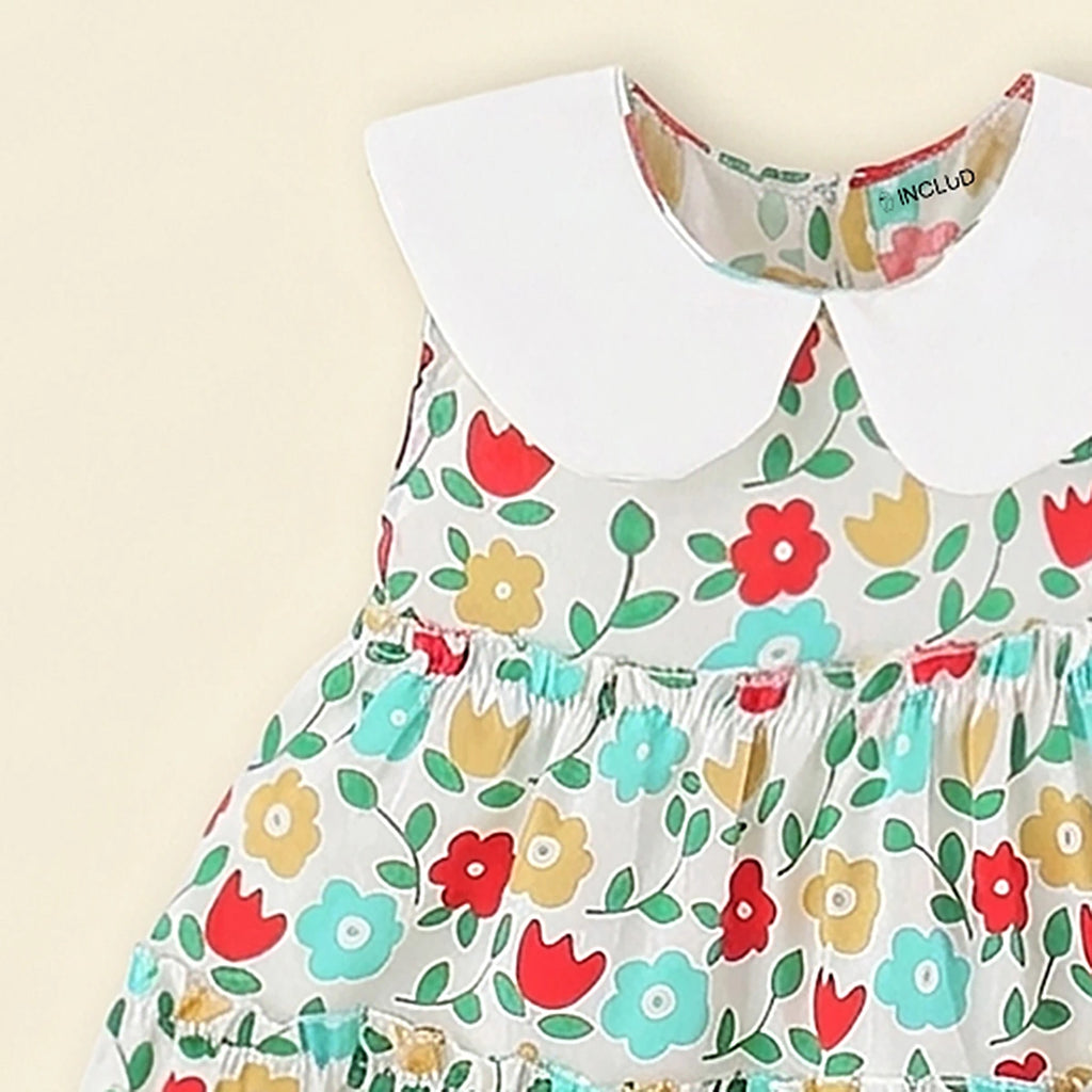 Girls Multicolor Floral Print Fit & Flare Tiered Dress Casual Dresses