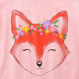 Girls Fox Print Short Sleeves Casual T-shirt Tshirts   