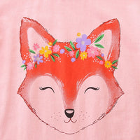 Girls Fox Print Short Sleeves Casual T-shirt Tshirts   