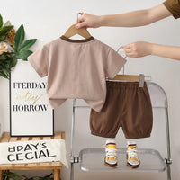 Boys Light Brown Bear Motif T-Shirt With Elasticated Shorts Sets Sets