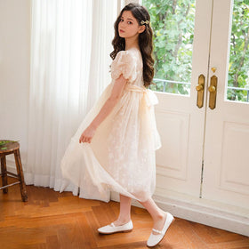 Girls Embellished Puff Sleeves Party Wear Dress Party Dresses   