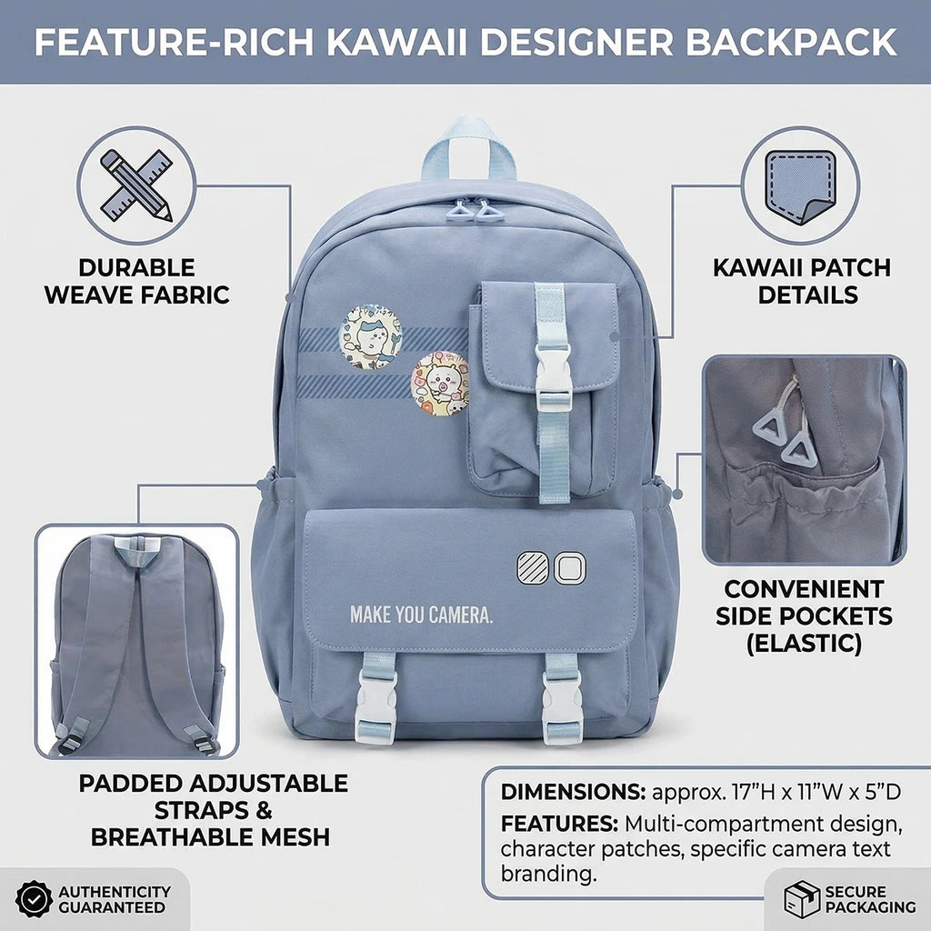 Kids Blue Multi-Pocket School Backpack with Buckle Pouch Trending Accessories