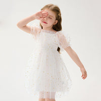 Girls Star Foil Printed Fit & Flare Dress Casual Dresses   