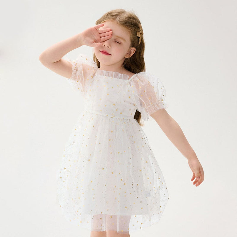 Girls Star Foil Printed Fit & Flare Dress Casual Dresses   