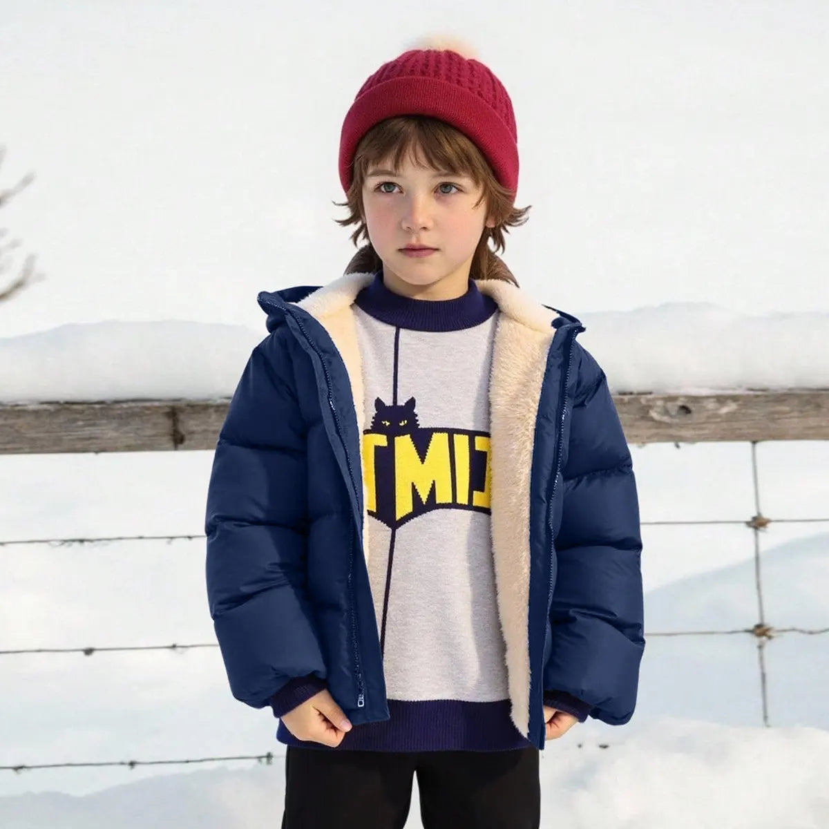 Boys Navy Blue Hooded Puffer Jacket With Sherpa Fleece Lining Coats & Jackets