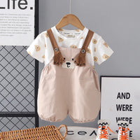 Girls Light Pink Embroidered Dungaree With Bear Print T-Shirt Set Sets Light Pink 1-2 Y