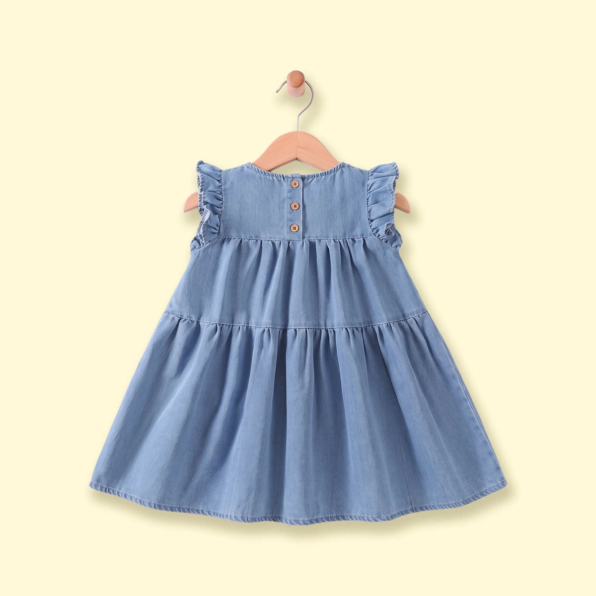 Girls Blue Bow Applique Short Sleeve Denim Dress Casual Dresses