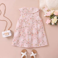 Girls Light Pink Floral Printed Sleeveless A-line Dress Casual Dresses