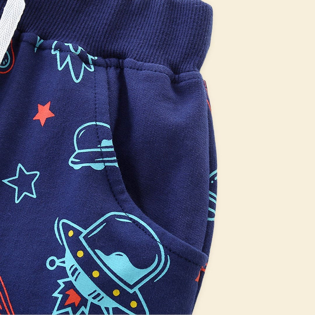Boys Space Ship Printed Rib Waist Shorts Shorts   