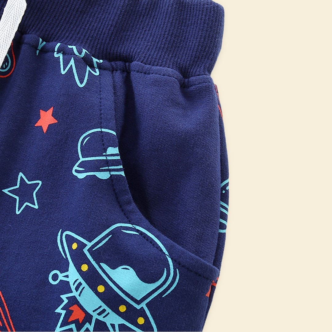 Boys Space Ship Printed Rib Waist Shorts Shorts   