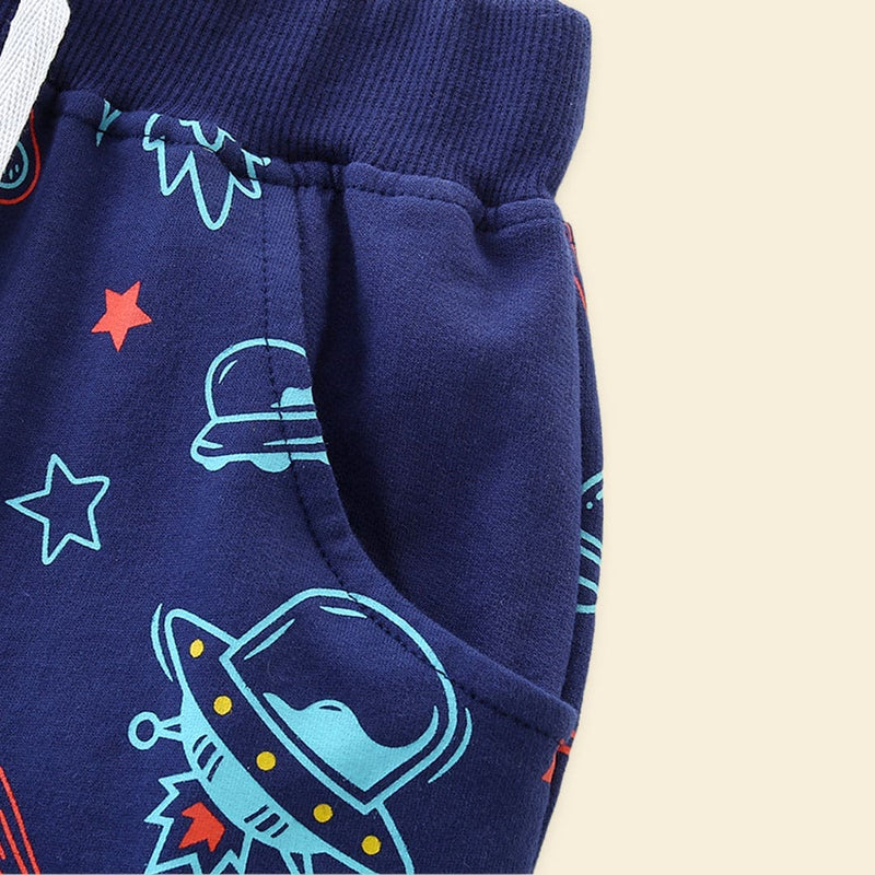 Boys Space Ship Printed Rib Waist Shorts Shorts   
