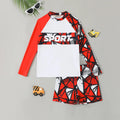 Boys Red Abstract Printed Long Sleeves T-Shirt & Shorts Swimsuit Sets Sets Red 7-8 Y