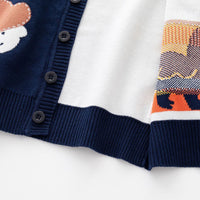 Boys Navy Blue Knitted Cardigan with Self-Design Animal Patterns Sweaters & Cardigans