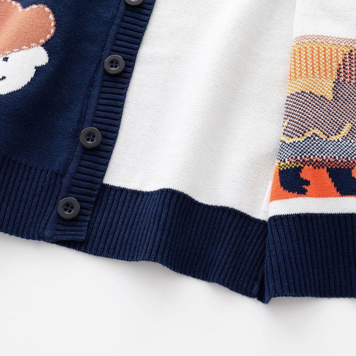 Boys Navy Blue Knitted Cardigan with Self-Design Animal Patterns Sweaters & Cardigans
