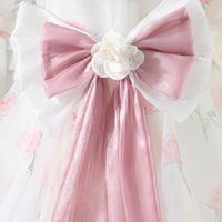 Girls White Floral Printed Party Dress with Statement Back Bow Party Dresses