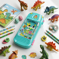 Turquoise Dino Magic Car Lock Pencil Box with Pinball Game for Girls Trending Accessories