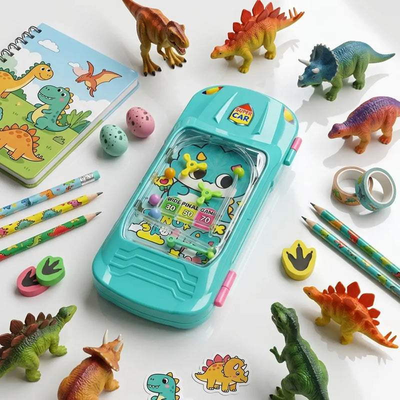 Turquoise Dino Magic Car Lock Pencil Box with Pinball Game for Girls Trending Accessories