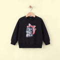 Girls Black Cat Graphic Long Sleeve Sweatshirt Sweatshirts & Hoodies Black 3-4 Y