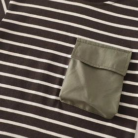 Boys Dark Brown Striped T-Shirt With Denim Shorts Sets Sets