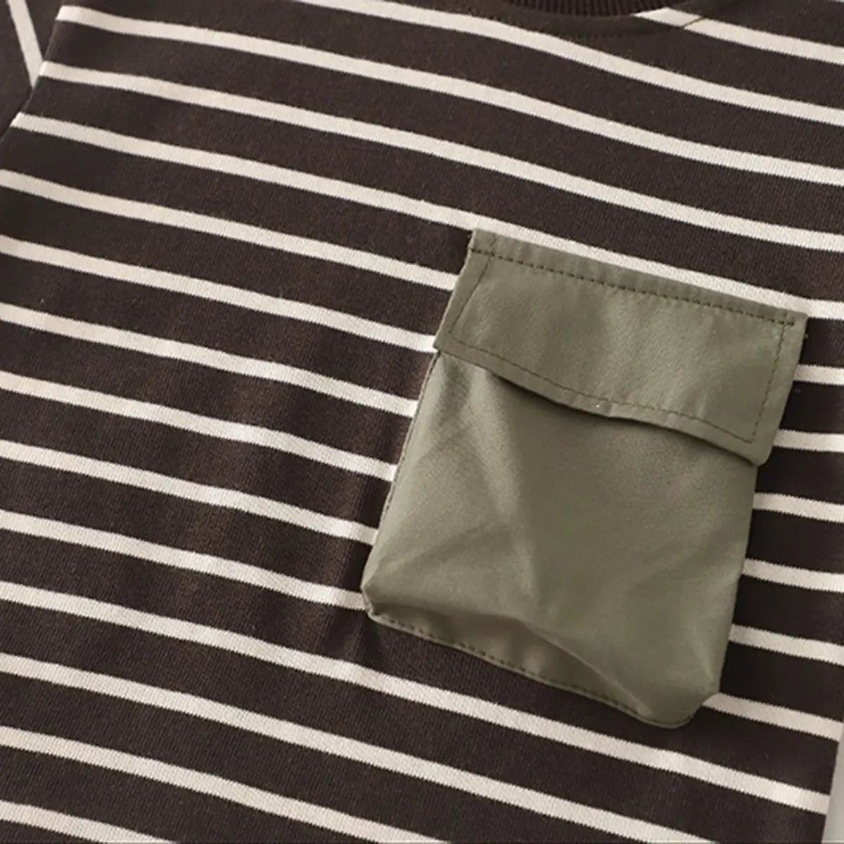 Boys Dark Brown Striped T-Shirt With Denim Shorts Sets Sets