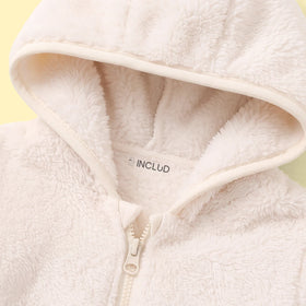 Girls Off White Fleece Embroidered Hooded Jacket Coats & Jackets