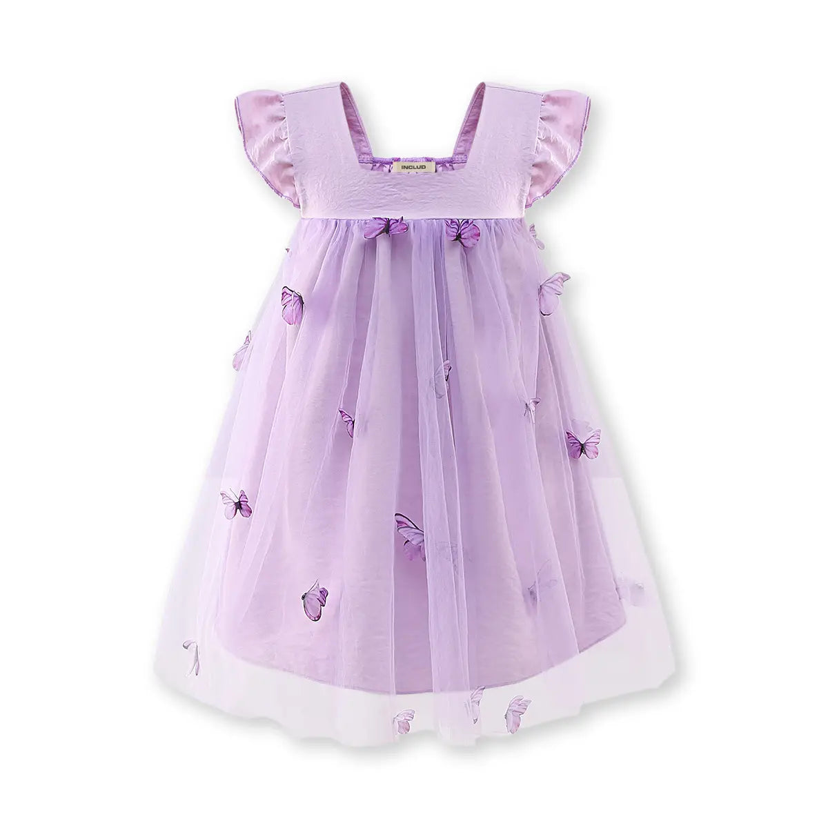 Girls Lavender Butterfly Applique A-line Dress Casual Dresses Lavender 3-4 Y