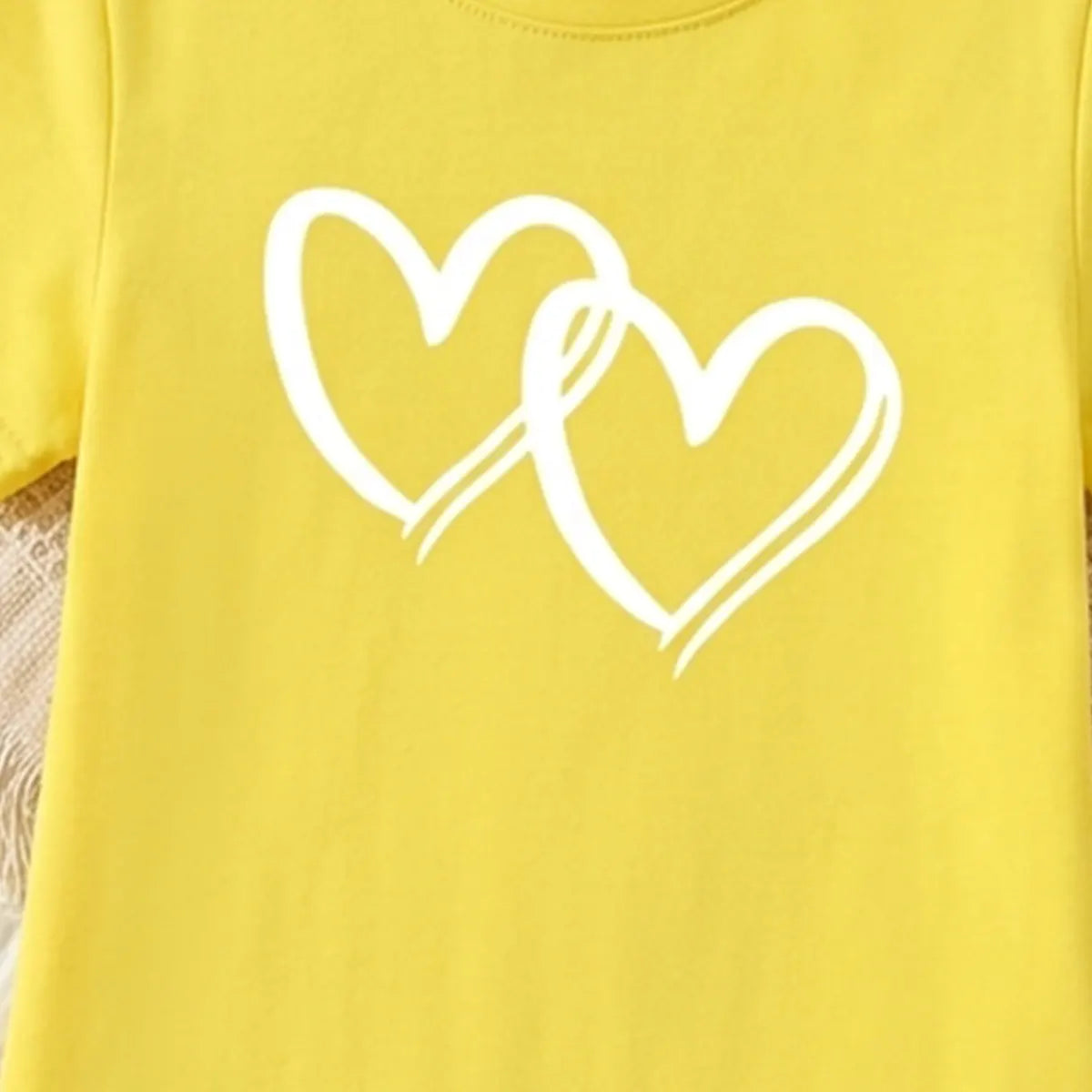 Girls Yellow Heart Print Short Sleeve T-Shirt Dress Casual Dresses