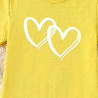 Girls Yellow Heart Print Short Sleeve T-Shirt Dress Casual Dresses