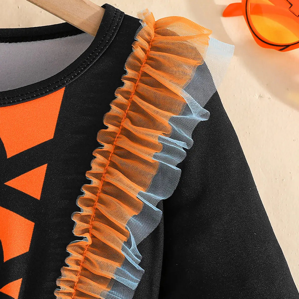 Girls Orange Cat Face Printed Halloween Fit & Flare Dress Casual Dresses