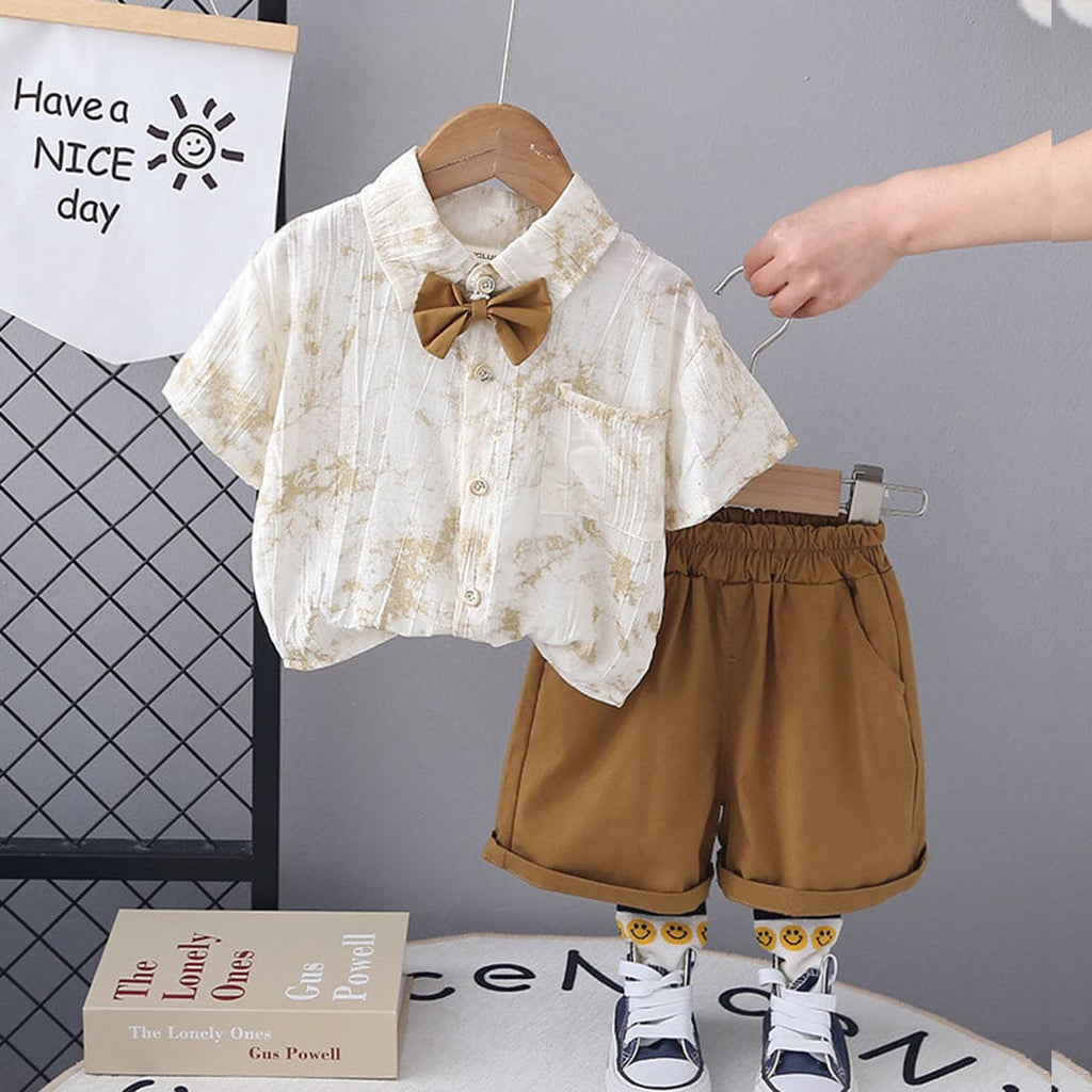 Boys Brown Tie & Dye Shirt with Shorts Set