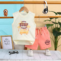 Boys Apricot Surf Printed Vest With Drawstring Shorts Sets Sets Apricot 12-18 M