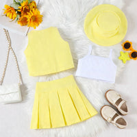 Girls Yellow V-Neck Top With Cami Top And Skirt Sets 3 pc. Sets