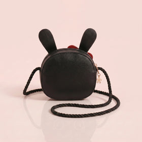 Girls Black Bunny Motif Non Detachable Sling Bag Sling Bags