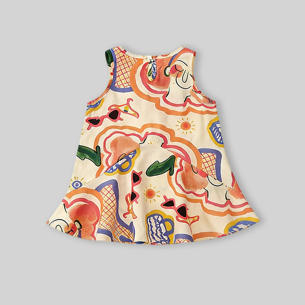 Girls Multicolor Abstract Printed Sleeveless A-Line Dress Casual Dresses