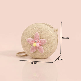 Girls White Floral Applique Round Sling Bag Sling Bags