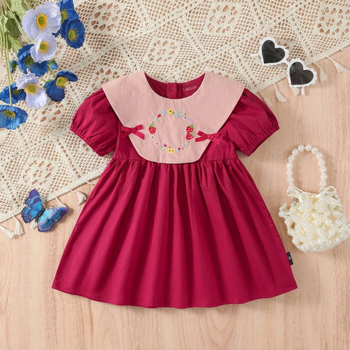 Girls Red Floral Embroidered Short Sleeve Fit & Flare Dress Casual Dresses Red 2-3 Y