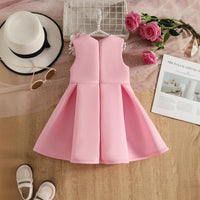 Girls Pink Sleeveless Fit & Flare Party Wear Dress With Delicate Floral Appliques Party Dresses
