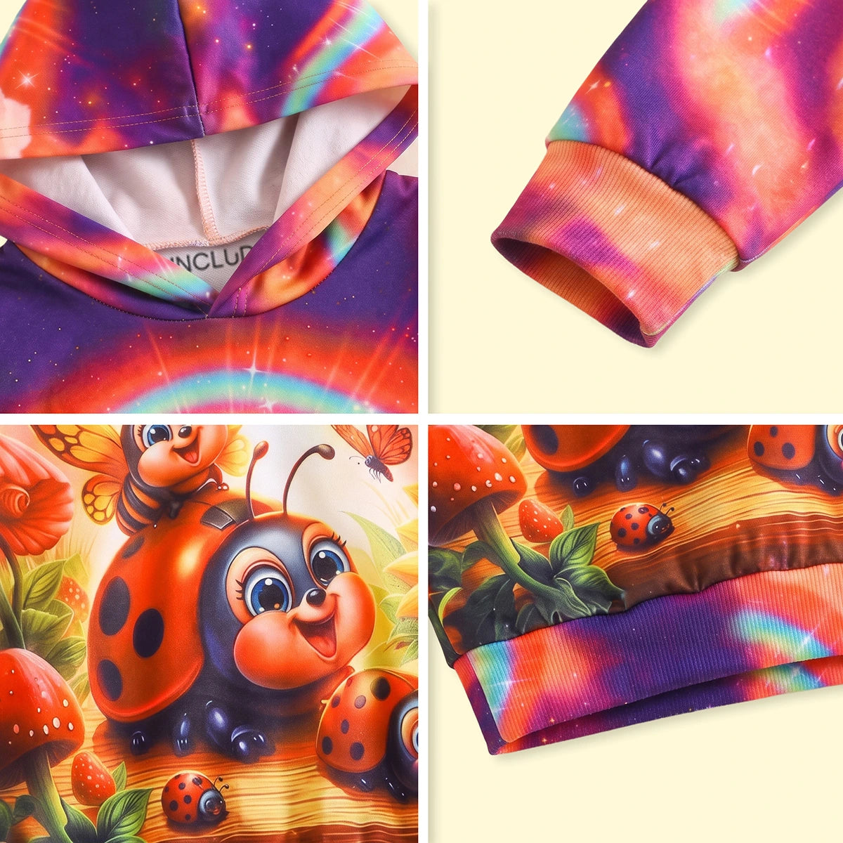 Girls Multicolor Ladybug Print Long Sleeve Hoodie Sweatshirts & Hoodies