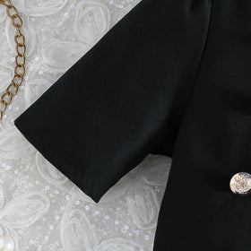 Girls Black Rose Embellished Sleeveless Fit & Flare Dress With Shrug Casual Dresses