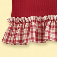 Girls Red Applique Ruffled Top With Denim Pants Sets Sets