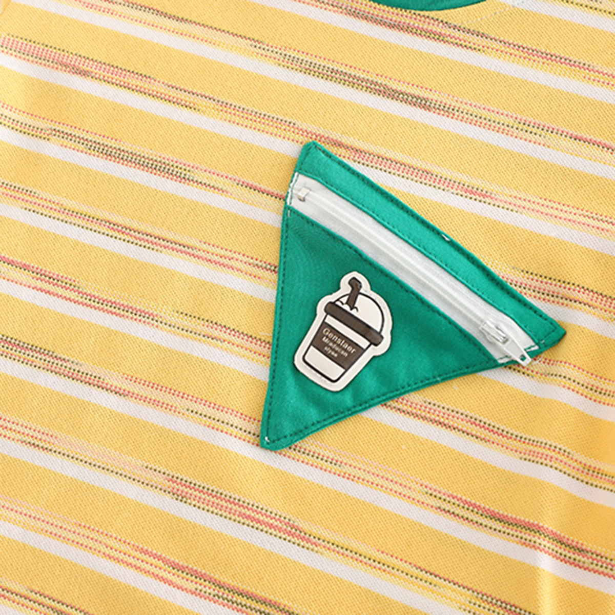 Boys Yellow Striped Triangular Patch Pocket T-Shirt With Brown Shorts Set 2 pc. Sets