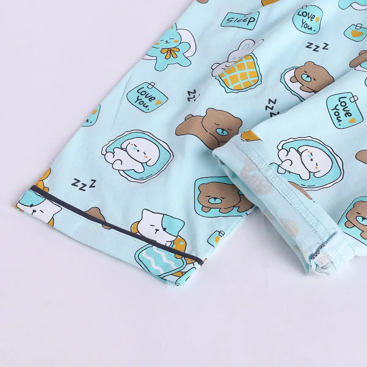 Girls Sea Green Bear Print Short Sleeve Shirt With Elasticated Pants Sets Sets
