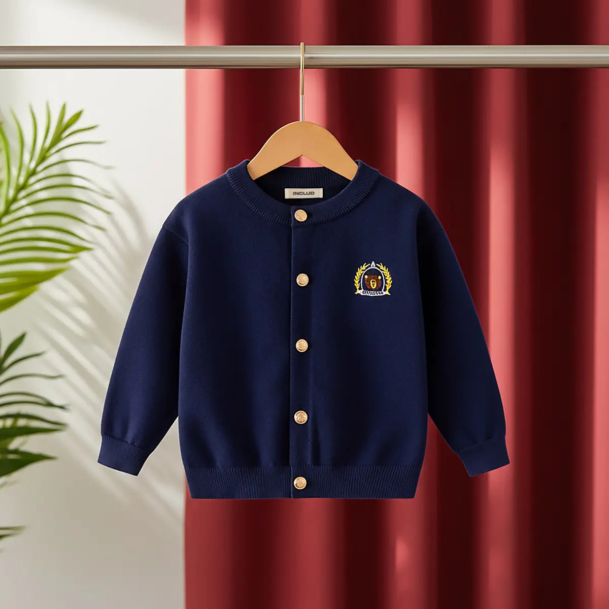 Girls Navy Blue Bear Face Embroidered Button Down Knitted Cardigan Sweaters & Cardigans Navy Blue 1-2 Y