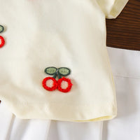 Girls Cream Cherry Embroidered Polo Top With Skirt Sets 2 pc. Sets