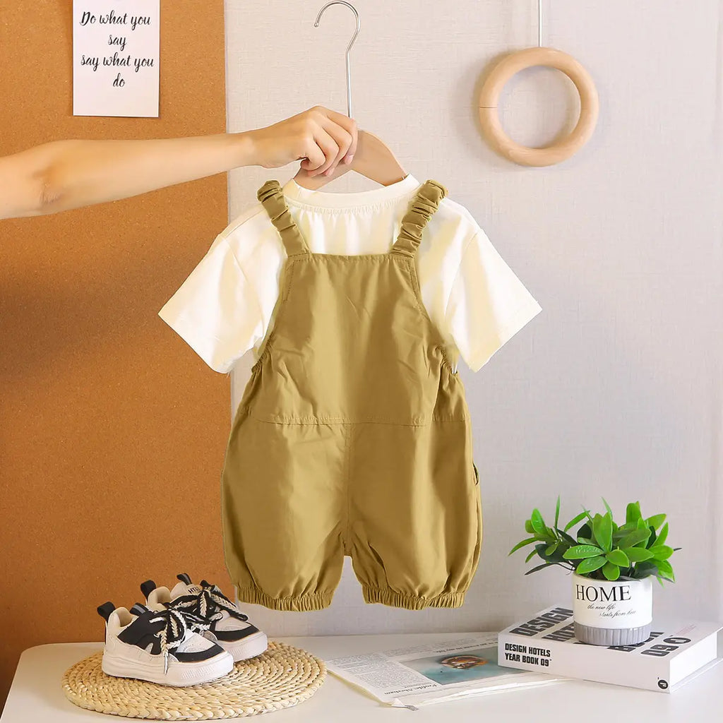 Boys Brown Puppy Applique Short Sleeve T-shirt with Dungaree Sets 2 pc. Sets