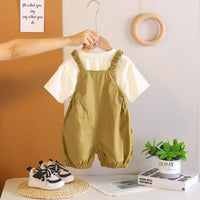 Boys Brown Puppy Applique Short Sleeve T-shirt with Dungaree Sets 2 pc. Sets