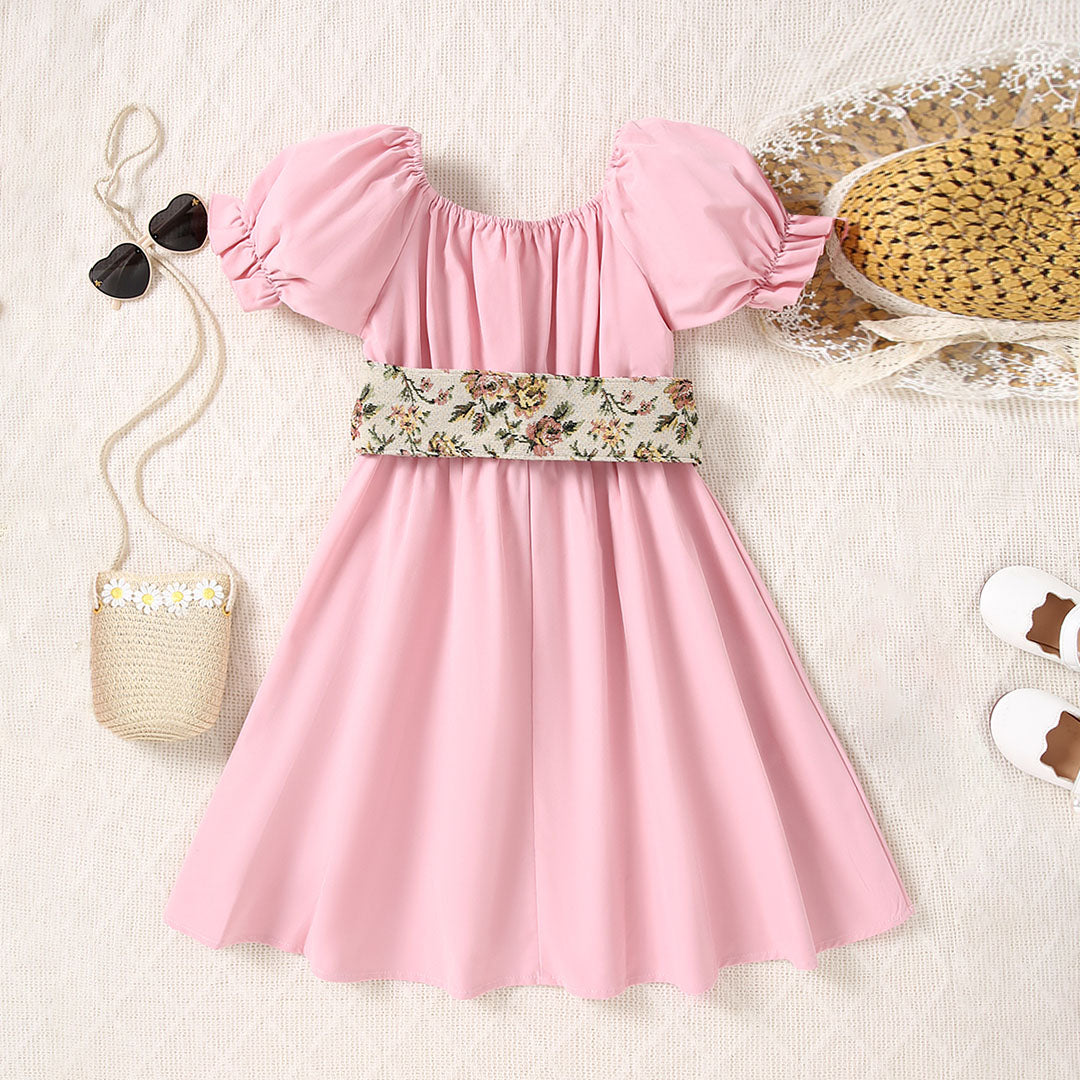 Girls Pink Gathered Skaters Dress With Corset Casual Dresses