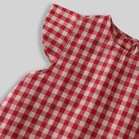 Girls Red Checked Ruffle Cap Sleeve Top With Elasticated Shorts Sets Sets