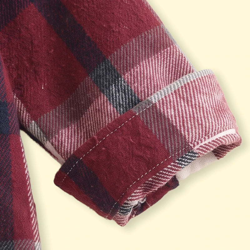 Boys Red Checked Hooded Shirt With Pants Sets 2 pc. Sets